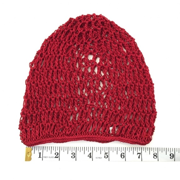 Unisex Red Crochet Knit Rayon Beanie NEW - Picture 3 of 4